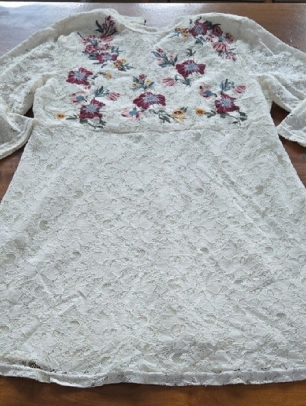 Umgee White Lace Floral Emroidery Three-Quarter Sleeve Dress Size Medium